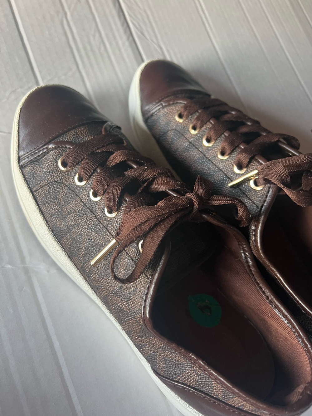 Michael Kors Brown Low-Top Logo-Print Sneakers with Gold Accents